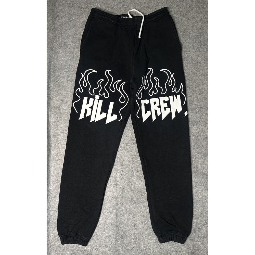 Kill Crew Heavyweight Lux Sweatpants Unisex Small Black White Flames Gym Adult